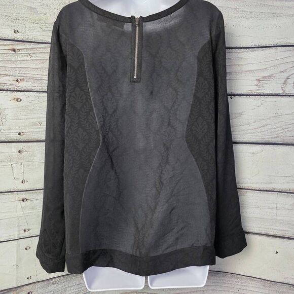 Loft Black Jacquard Long Sleeve Blouse Size M - Picture 6 of 7